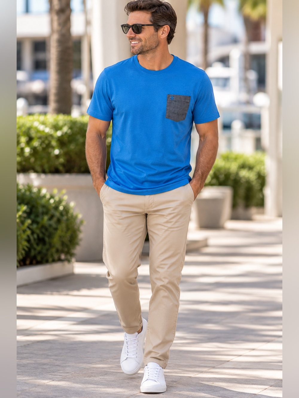 Original Penguin Blue Contrast Pocket Crew Neck T-Shirt Large NWT